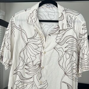 Zara White and Brown Casual Button Down Shirt